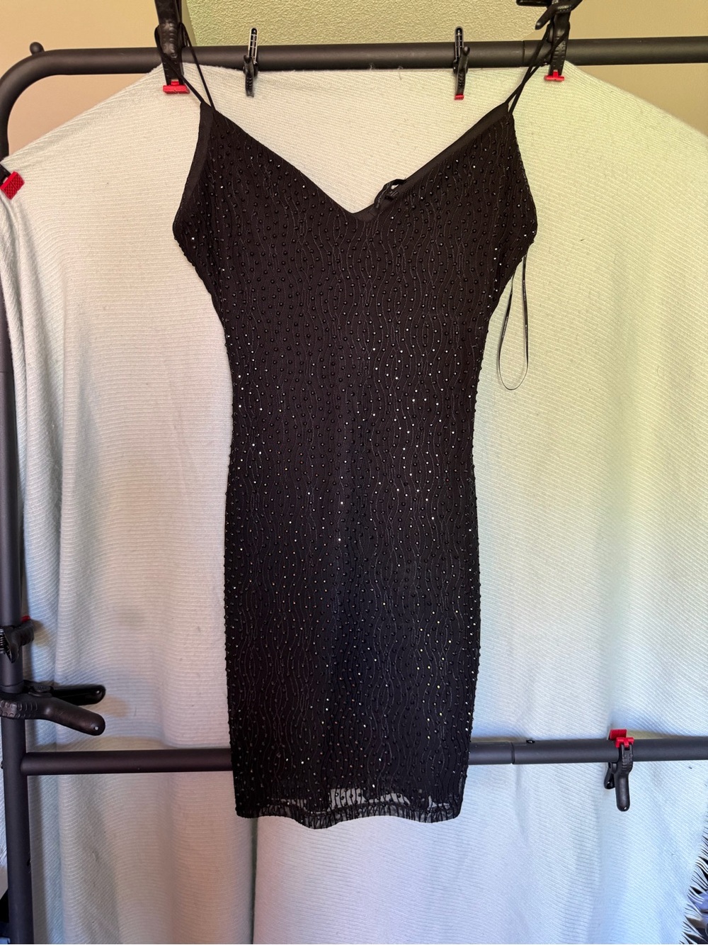 Symphony Black Beaded Spaghetti-Strap Mini Dress